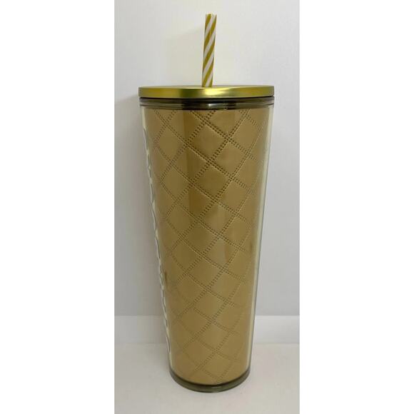 Starbucks 2024 Holiday Gold Metallic Quilt 24 oz Venti Cold Cup Tumbler NEW - Picture 5 of 5